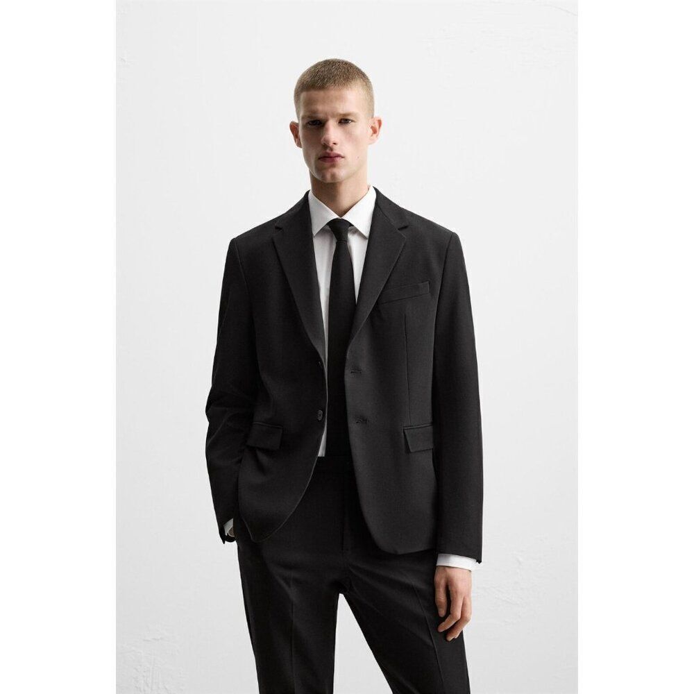 Zara Mens Suit Blazer Jacket EU 48 US 38 Black Single Breasted 4336/999 NWT